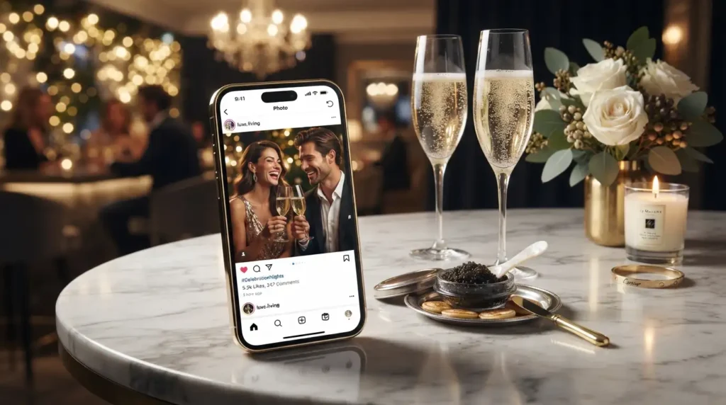 Social Media Captions for Champagne Dreams and Caviar Wishes
